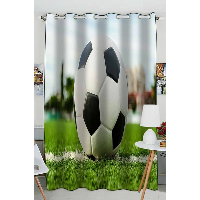 ABPHQTO Fútbol fútbol hierba verde campo de fútbol jugador ojal cortina opaca habitación oscurecimiento cortinas 130x210 cm (una pieza)