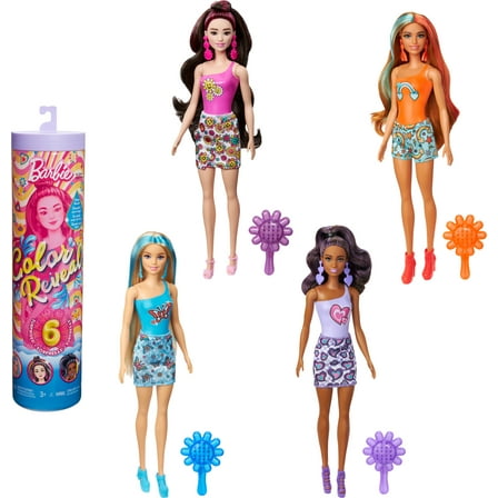 Barbie Color Reveal Rainbow-Inspired Series Doll & Accessories with 6 Surprises, Color-Change Bodice