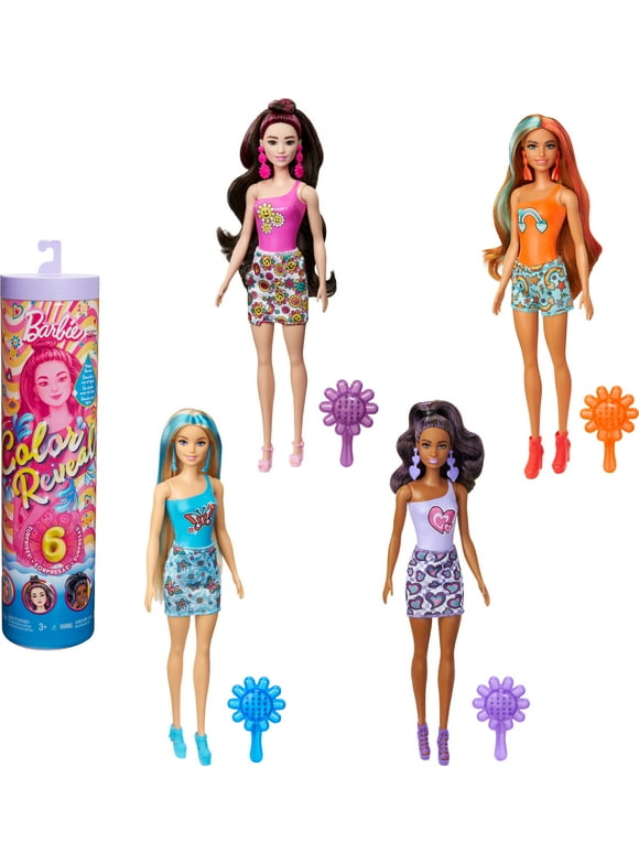 Barbie Color Reveal Rainbow-Inspired Series Doll & Accessories with 6 Surprises, Color-Change Bodice