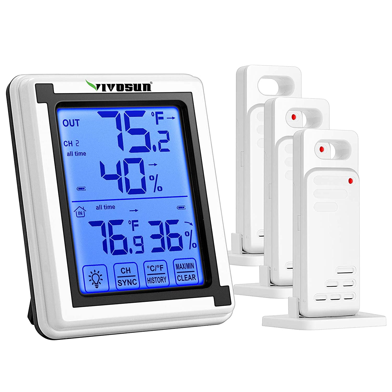 beu Almachtig Knooppunt SANDU Digital Thermometer and Hygrometer with 3 Remote Sensors, Indoor  Outdoor Temperature and Humidity Monitor with Touchscreen LCD Backlight,  200ft/60m Range, Battery Included - Walmart.com