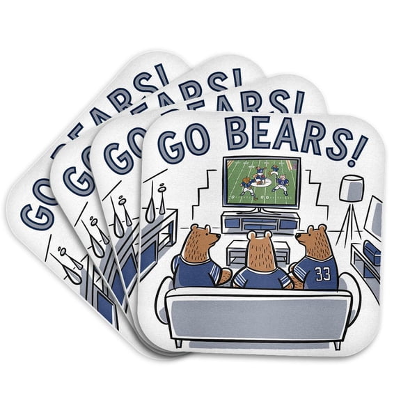 3drose, Funny Cool Bears Watching Football Game on Tv Sports Satire, Set of 4 Coasters - Soft