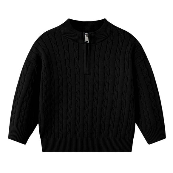 WUANDIXFA Kids Christmas Sweater for Boy Girl Childrens Zipper Sweater Knitted Warm Solid Color Base Sweater for Boys and Girls Black,8-9 Years