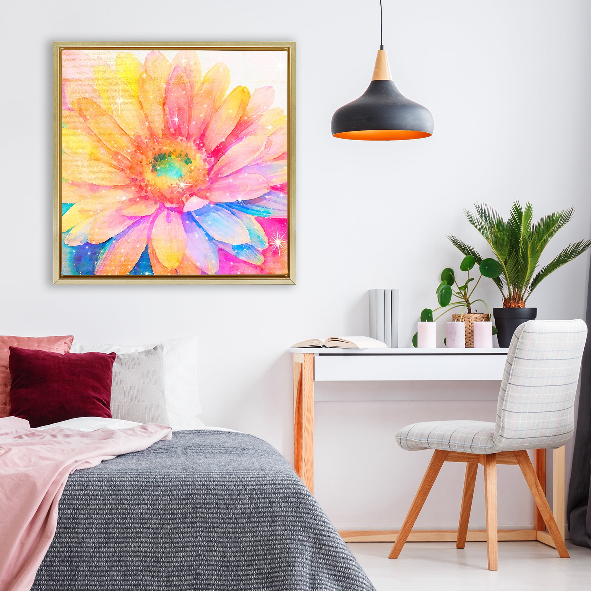 Stupell Industries Bloomtopia Shimmer Blossom Gold Framed Floater Canvas Wall Art, design by Vibelicious