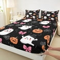 thumbnail image 3 of Manfei Cartoon Magic Ghost Twin Sheet Sets, Halloween Orange Pumpkin Twin Fitted Sheet, Princess Ribbon Flat Sheet, Ultra Soft Home Decor, 3pcs, 3 of 7