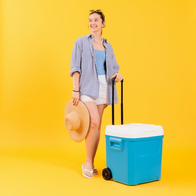 Igloo 60 QT Laguna Ice Chest Cooler with Wheels, Cyan Blue