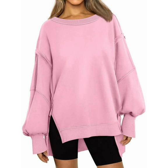 Womens Oversized Sweatshirts Hoodies Crewneck Shirts Fall Outfits Teen Girls Y2k Winter Clothes Pink M