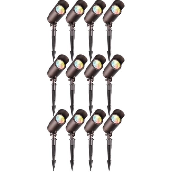12 Pack 5CCT 7W LED Outdoor Landscape Spotlight, Adjustable Beam Angle, 12-24V AC/DC Low Voltage, Aluminum, IP65 Waterproof, Oil Rubbed Bronze