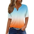 thumbnail image 2 of QUNYINEY V Neck Shirts for Women Gradient Short Sleeve Casual Tops Summer Loose Button Pullover Women's Tops, 2 of 5
