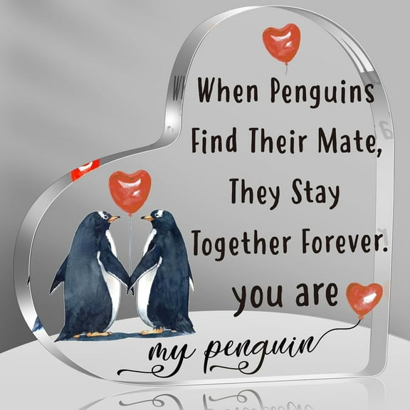 I Love You Gifts for Her Him, Romantic Christmas Decor Gifts For Husband Wife, edding Anniversary Acrylic Plaque for Men Women, Valentines Day Gifts (Penguins),4x4 inch