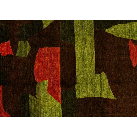 Ahgly Company Indoor Rectangle Oriental Yellow Modern Area Rugs, 7' x 10'