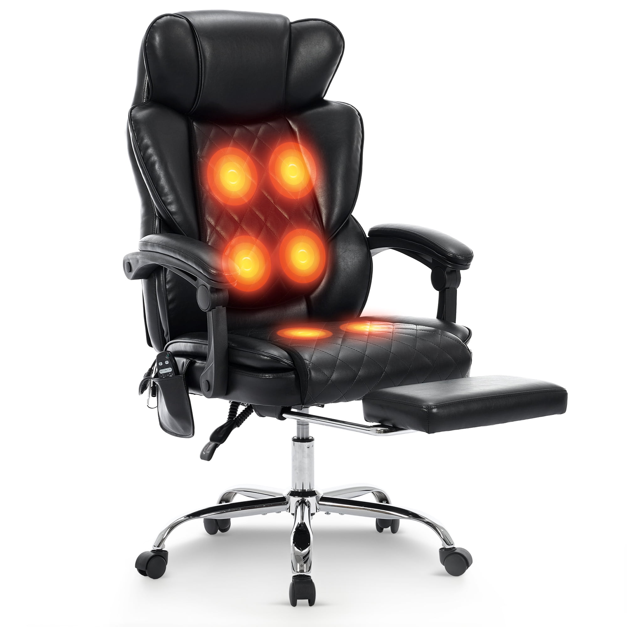 EOP Massage Office Chair with Heat and 6 Vibration Points, 500LBS Big and Tall Executive Office Chair with Adjustable Headrest, Ergonomic Computer Desk Chair with Footrest, Black