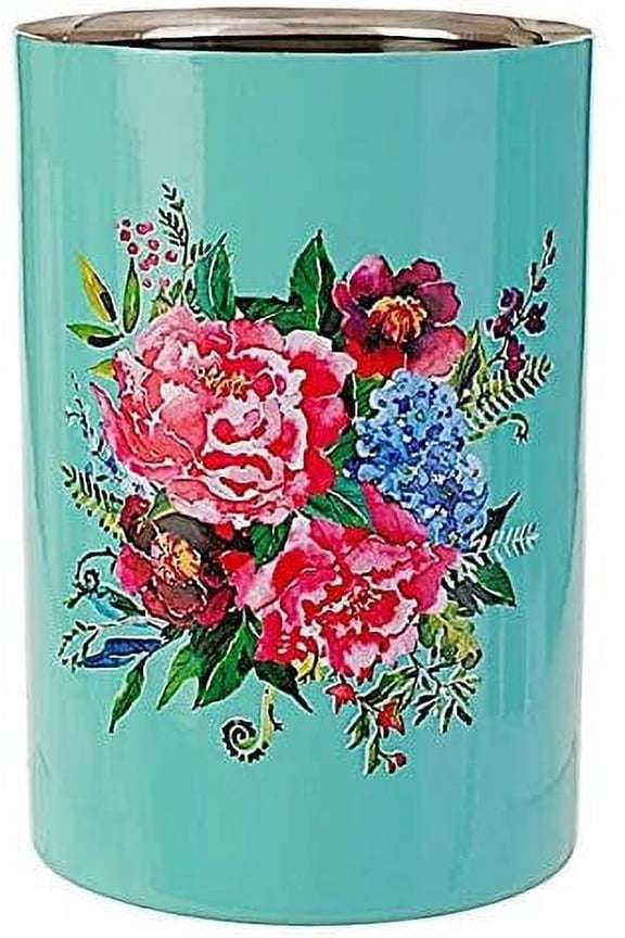 RAZ Utensil Crock Holder Wine Bucket Stainless Steel Decorative Colorful Floral Design By Paul Brent (Bucket)