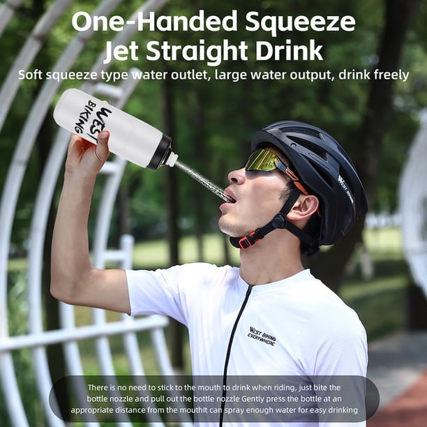 WEST BIKING Botella de agua para bicicleta Hervidor deportivo a prueba de fugas (Blanco 750ML)