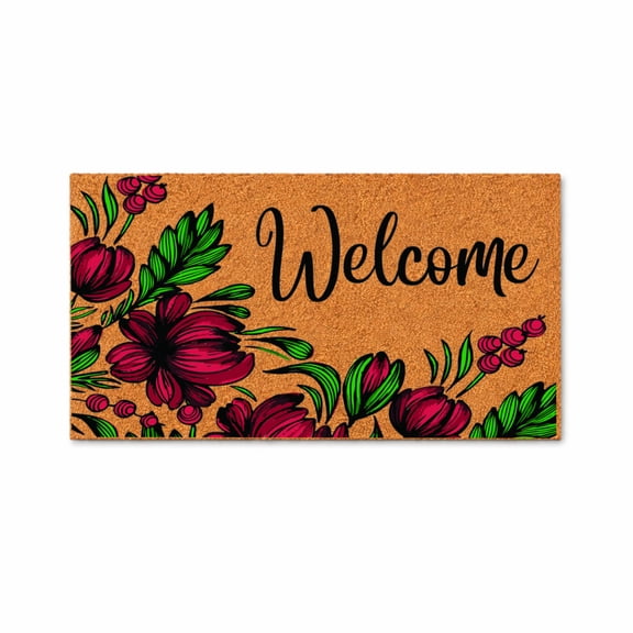 Welcome Floral Doormat, Decorative Entryway Welcome Mat, Indoor Outdoor Door Mat (24x72 inches) WoodByStu 1656