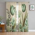 thumbnail image 3 of Sheer Curtains 72 inches Long, Green Tulip Watercolor Floral Retro Linen Light Filtering Sheer Window Curtains Rod Pocket Voile Drapes for Bedroom Living Room, 52"W x 72"L 2 Panels, 3 of 7