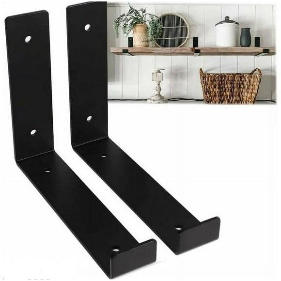 2 soportes de estante negros de 25 cm, soporte de pared resistente para garaje, soporte flotante industrial, decoración de pared de metal para muebles de bricolaje, soporte de fijación con borde