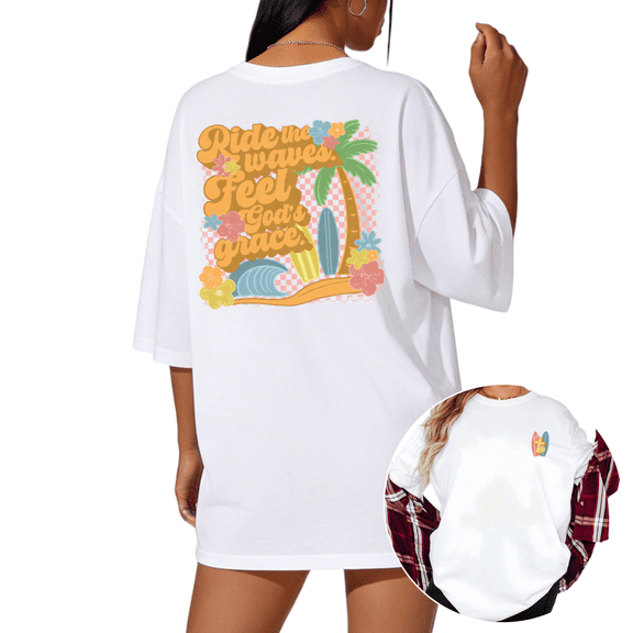 White Coquette Summer Beach Print Tshirt Graphic Tees Shirts Ice Cream Trendy Y2K Vacation Casual S-5XL Tops