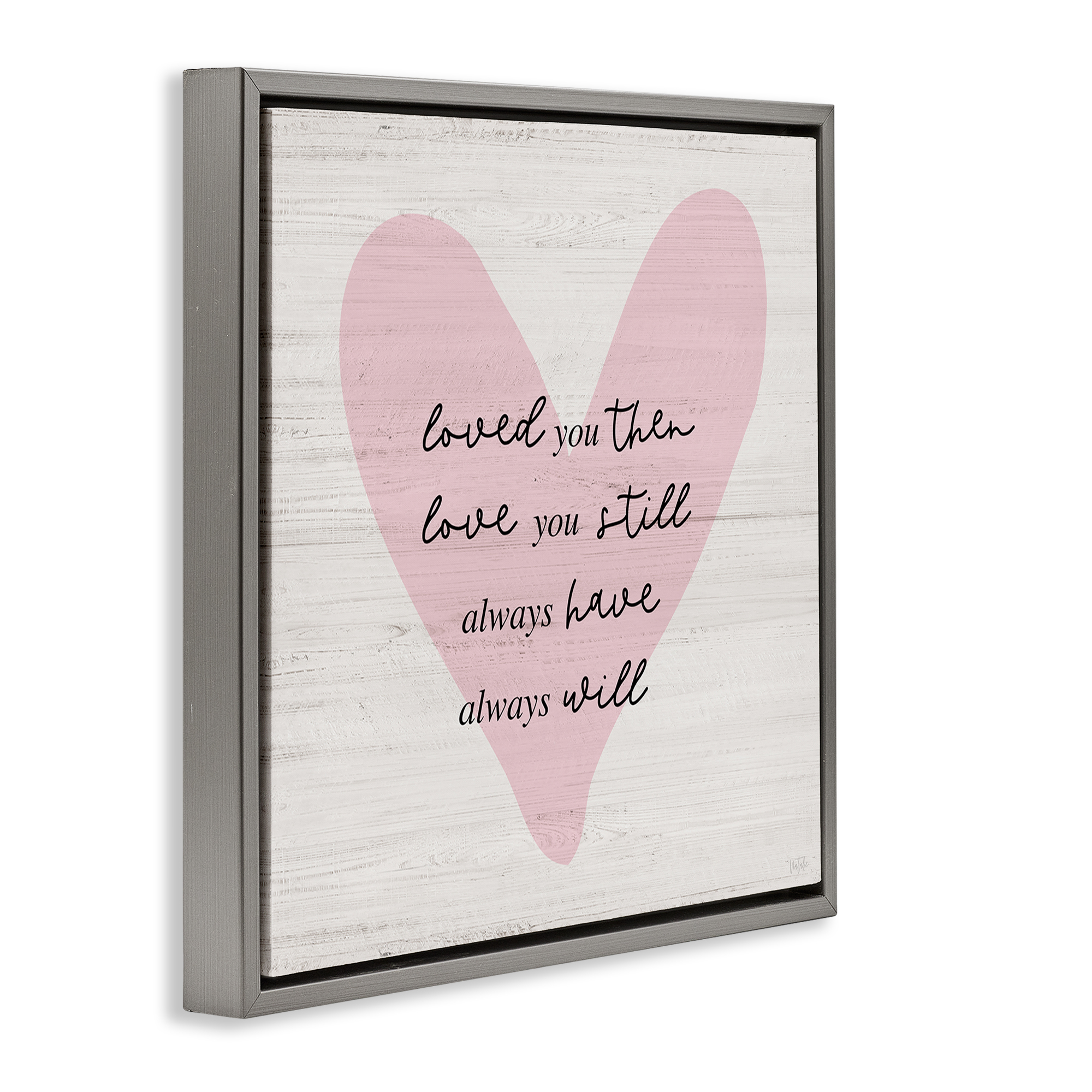 Stupell Industries Love You Still Heart Text & Numbers Painting Gray Floater Framed Canvas Art Print Wall Art, 18 x 18