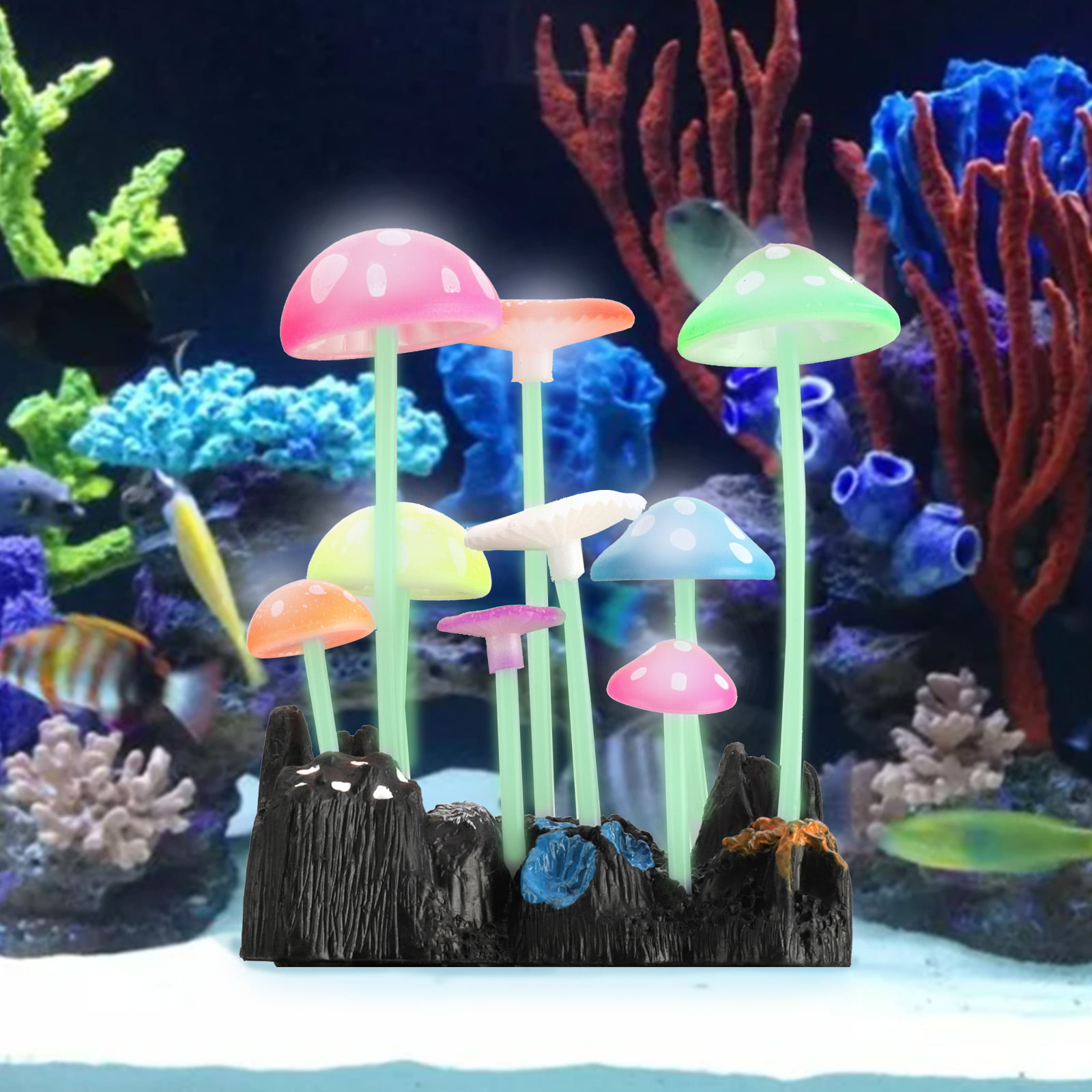Aquarium DecorationsGovine Glowing Effect Artificial Mushroom for Fish Tank D... 