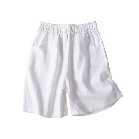 Plus Size Shorts for Women Drawstring Linen Lightweight Elastic Waist Pockets Casual Wide Leg Short Sweat Pants (X-Large  White 01)