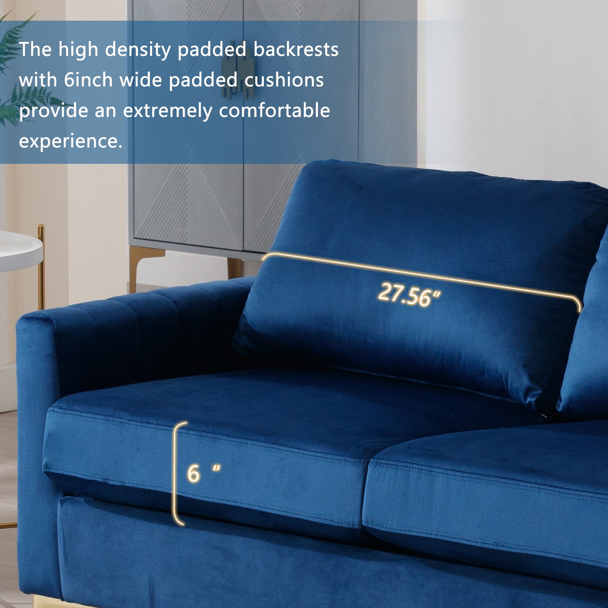 Lunale 85" Velvet Sofa, 3-Seater Deep Seat Cloud Couch, Modern Living Room Furniture, Navy Blue