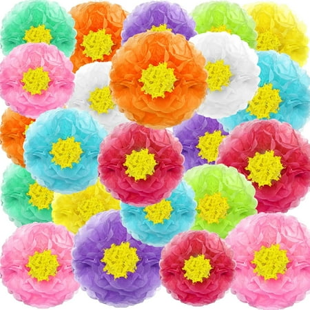 YYYYY 23 Pcs Colorful Fiesta Paper Flowers Tissue Paper Flowers 6-10'' Assorted Mexican for Cielito Lindo Party Hawaiian Carnival Rainbow Theme Birthday Decorations Baby Shower Wedding