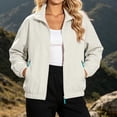 thumbnail image 2 of Women's Windbreaker Jackets without Hood Full Zip Stand Lapel Collar Windproof Waterproof Nylon Fall Coat (M, Beige), 2 of 7