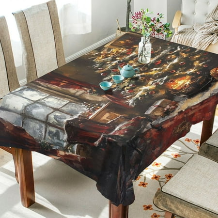 

BZSMCE Square Tablecloth Christmas Trees Painting Pattern Tableclothes