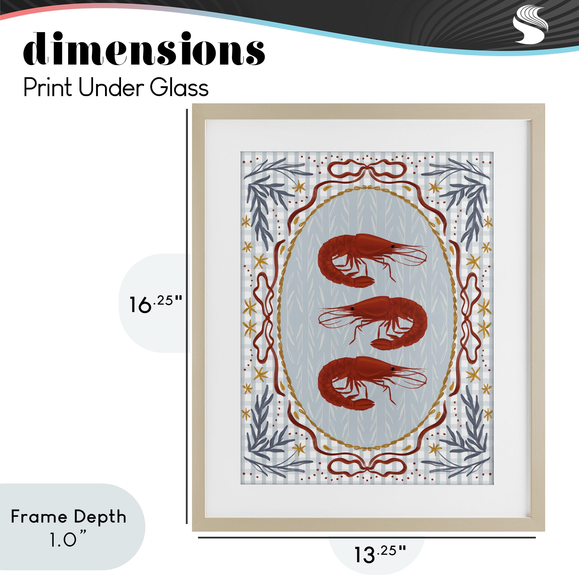 Stupell Industries Three Red Prawns on Gingham Birch Framed Print Under Glass, design by Vero Illustrates
