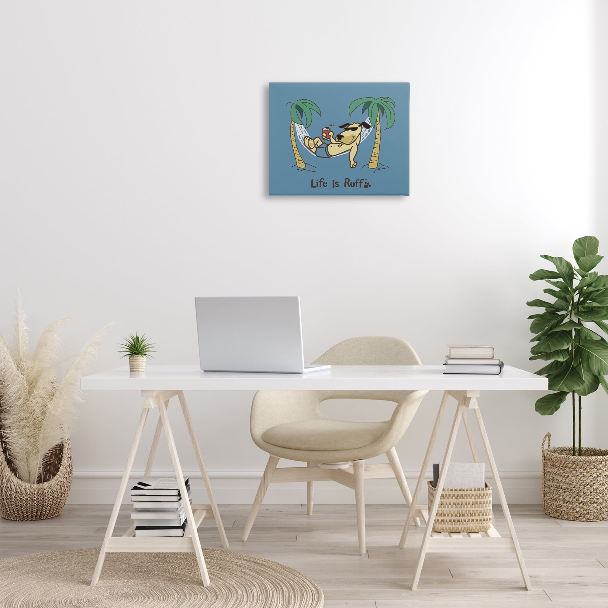 Stupell Industries Tropical Dog on Hammock Animals Painting Wrapped Canvas Art Print Wall Art, 20 x 16