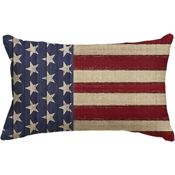 4th of July Patriotic Independence Throw Pillow Cover, 12 x 20 Inch Memorial Day Stripes America Flag Stars Decor Cushion Case for Sofa Couch