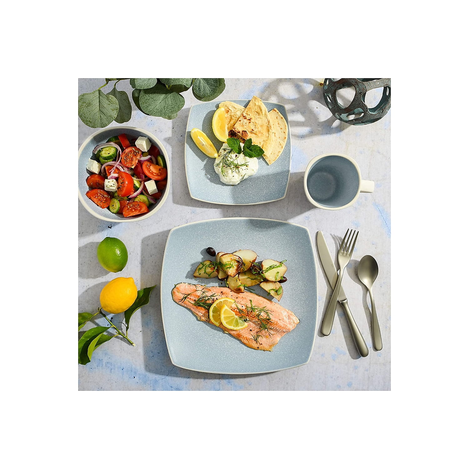 Gibson Soho Lounge Square 16-Piece Dinnerware Set - Aqua Blue