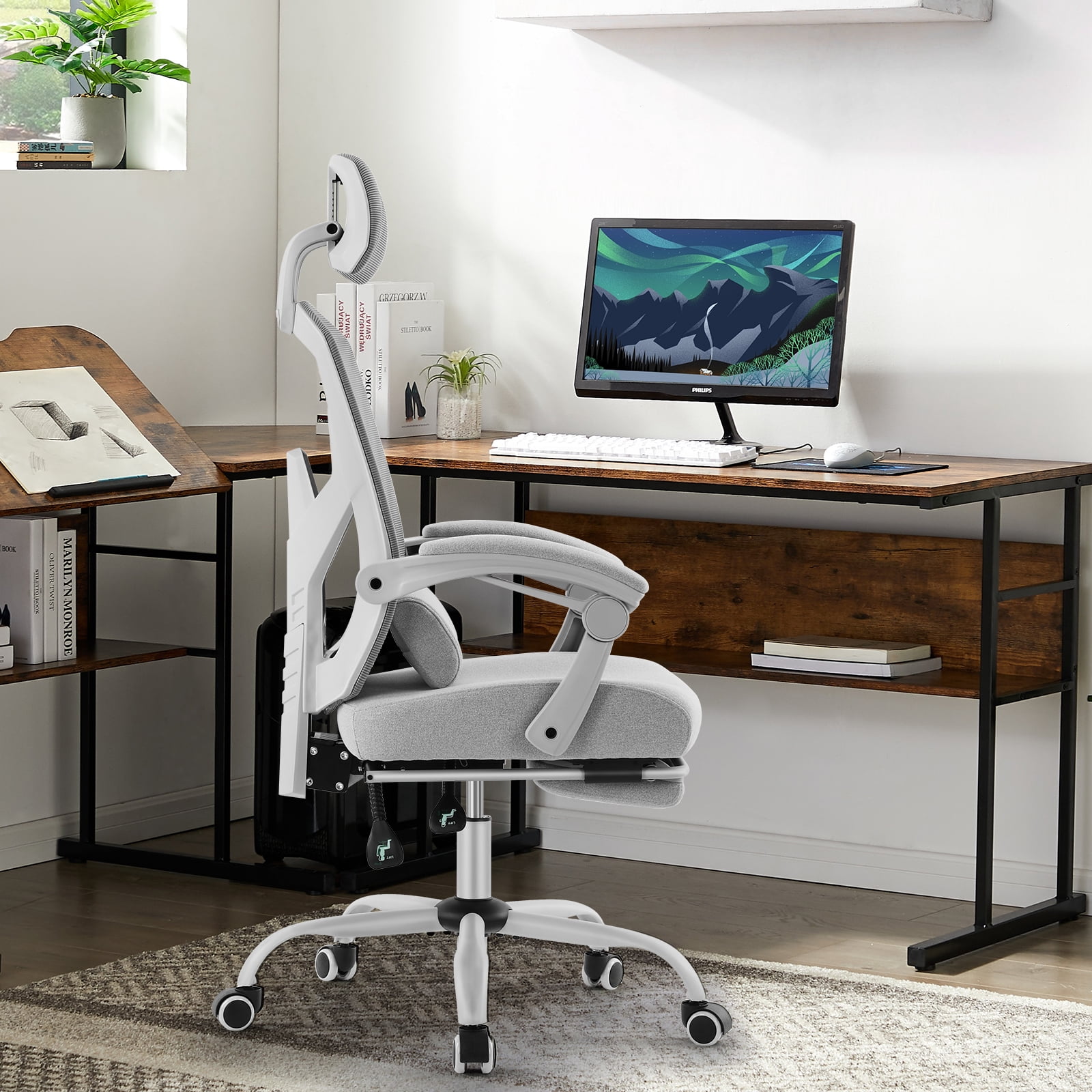 Gianna High-Back Ergonomic Mesh Office Chair with Lumbar Support, Adjustable Headrest, Footrest, and Padded Armrests for Maximum Comfort, Gray