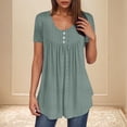 thumbnail image 2 of Camisetas Casuales de Mujer Cuello Redondo de Color Sólido con Diseño de Manga de Botón Ahuecado, Camiseta de Verano Ligera para Uso Diario, 2 of 9
