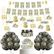 Money Themed Decoration PriNst KIT Bill Dollar Signs Birthday Money Cake Topper Balloons Hanging Swirls Crown Set for Birthday Casino Wedding Showers Retirement Anniversary Graduations Party