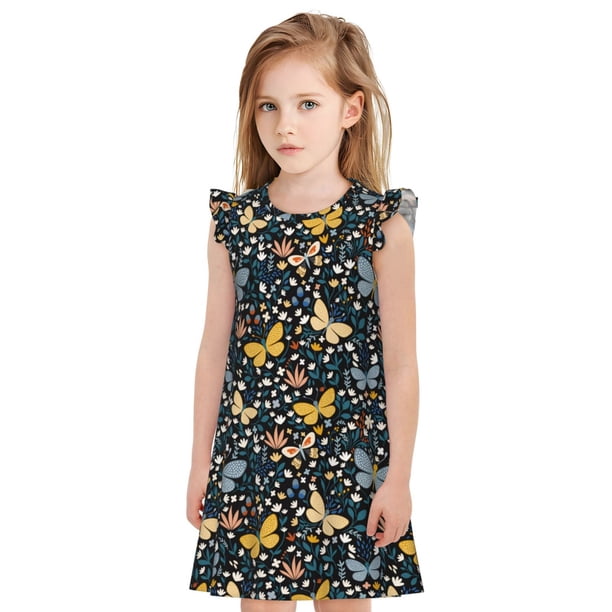 Balery Flowers Butterfly Camisón de princesa para niñas, pijama de algodón con mangas abullonadas, suave y bonito.-X-Large