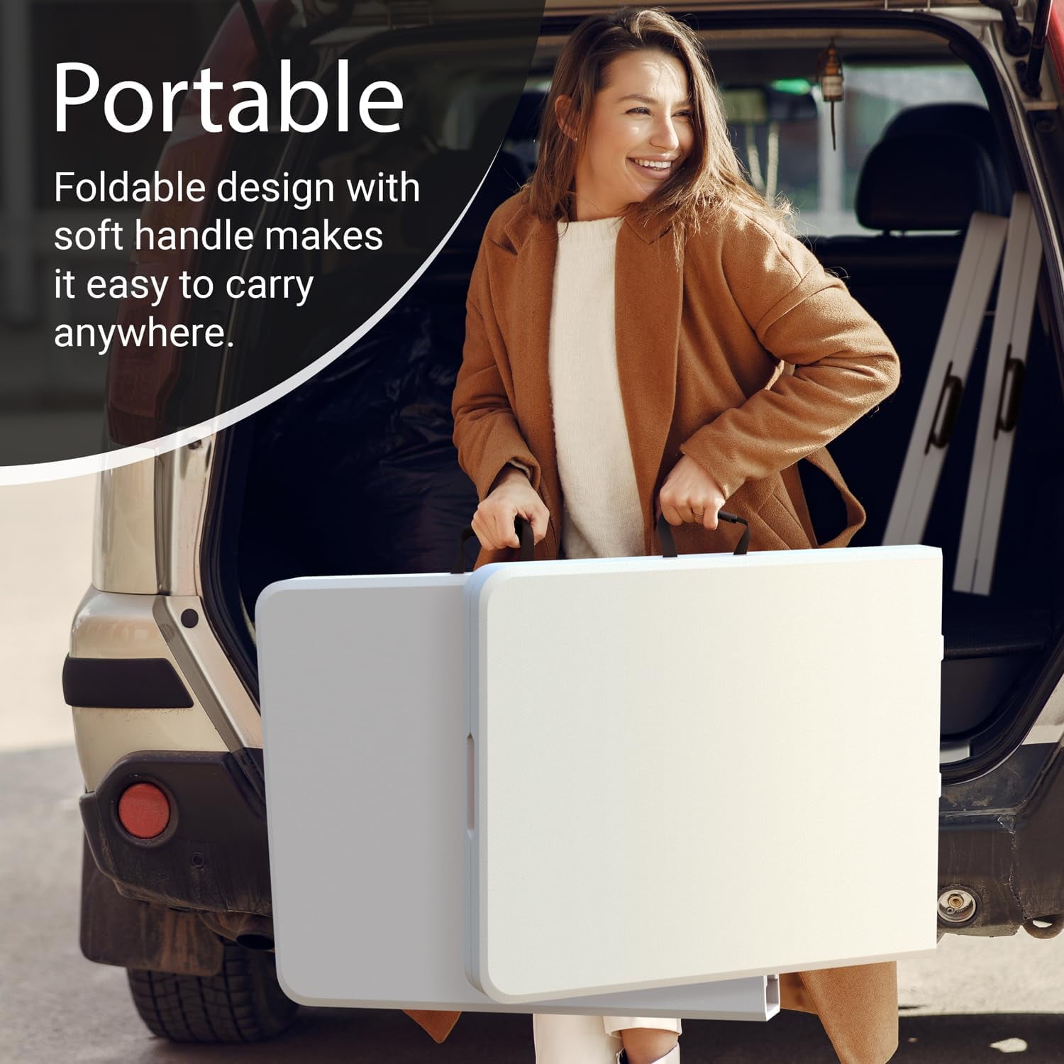 Lifetime Appliance Parts 6 Feet Foldable Table with Built in Handle & Steel Legs | Heavy Duty Portable | Perfect for Party, Dining, Picnic Indoor, Outdoor, Camping, Utility （White）
