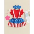 thumbnail image 6 of Hirigin 4th of July Baby Girl Outfits 0 3 6 12 18 24 Months Ruffle Sleeve Romper Star Stripe Suspender Skirt Overalls Dress, 6 of 8