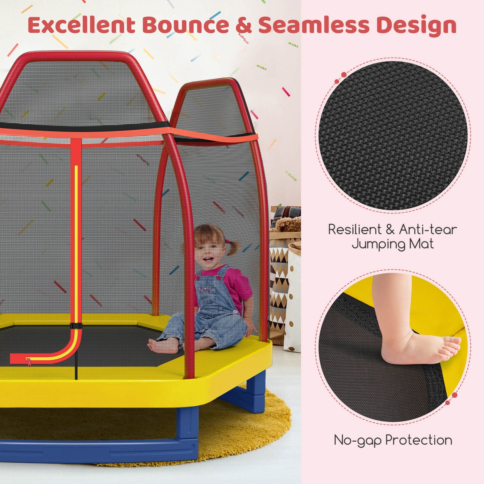 Infans 7FT Kids Trampoline with Safety Enclosure Net Spring Pad & Jumping Mat for Kids