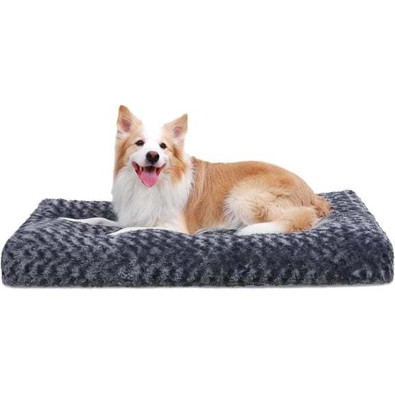 Washable Dog Bed Deluxe Plush Dog Crate Beds Comfy Kennel Pad Anti-Slip Pet Sleeping Mat for Large, Jumbo, Medium, Small Dogs Breeds, 35" x 23", Dark Grey