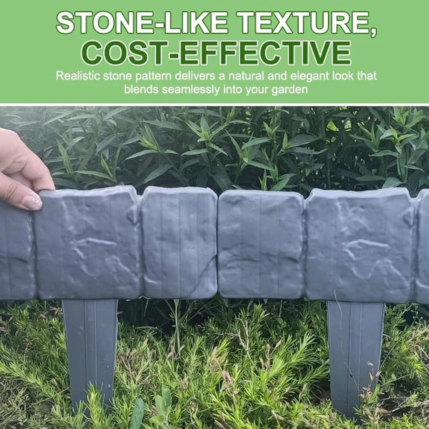 Plastic Garden Retaining Fence, Stone-Look Lawn Edging Border with Flexible Interlocking Design, No Dig Weatherproof Decorative Landscape Edging for Outdoor Yard (Milky White,20)