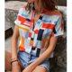 thumbnail image 4 of Blusa de verano con estampado gráfico y manga corta con cuello en V y ajuste holgado para mujer, 4 of 6