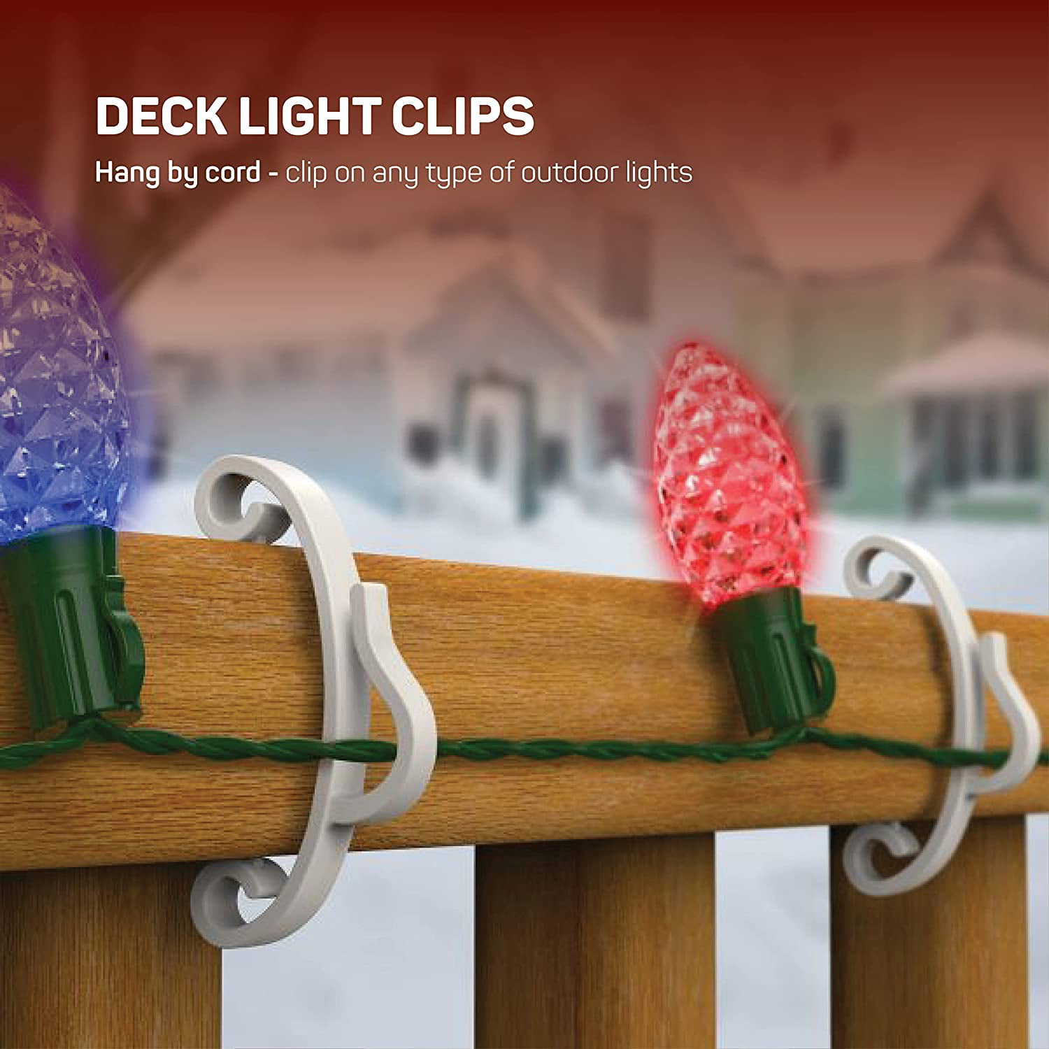 Holiday Light Clips [Set of 50] Deck light Clips - Fascia Boards Clips -  Banister light clips - Mount to Decks, Roof Eaves, Fence, And Staircases. Christmas  light clips - Made In