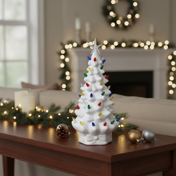 Northlight LED Lighted Retro Style Tree with Star Topper Christmas Figurine - 5.25" - Multi-color
