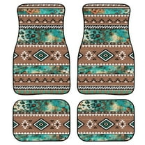 Renewold Car Floor Mats 4 Pack Universal Fit Front & Rear Rubber Auto Rugs Full Set, Car Interior Decoration for SUV Van Truck Sedan, Southwest American Tribal Leopard Print Teal Brown