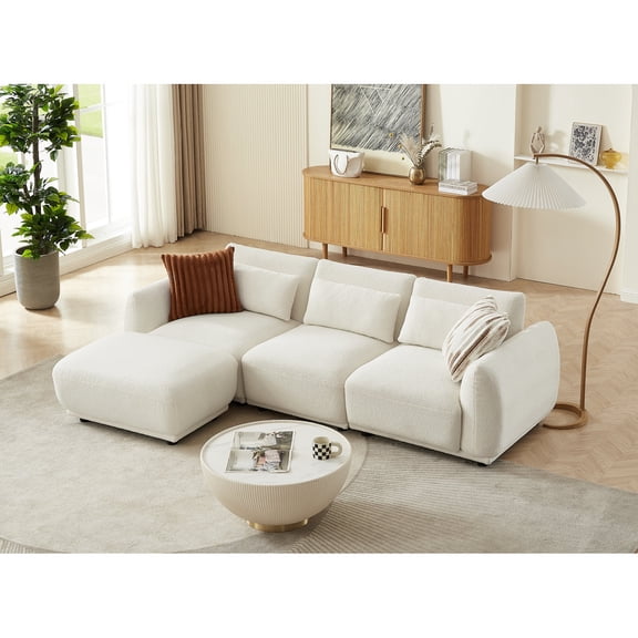 Yardgrace 4 Piece Upholstered Sectional, Ideal for Living Room, Comfortable and Stylish, Green Boucle