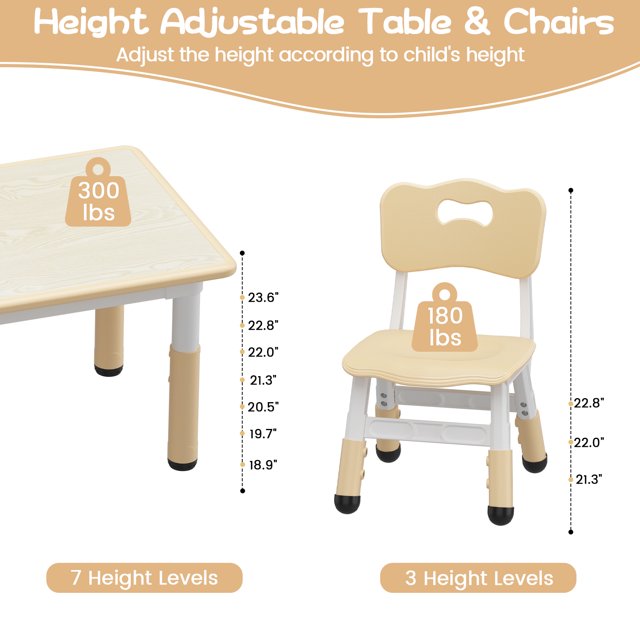 Ourlova Kids Table and 4 Chairs Set - Height Adjustable, Graffiti Desktop, Children's Learning Activity Table