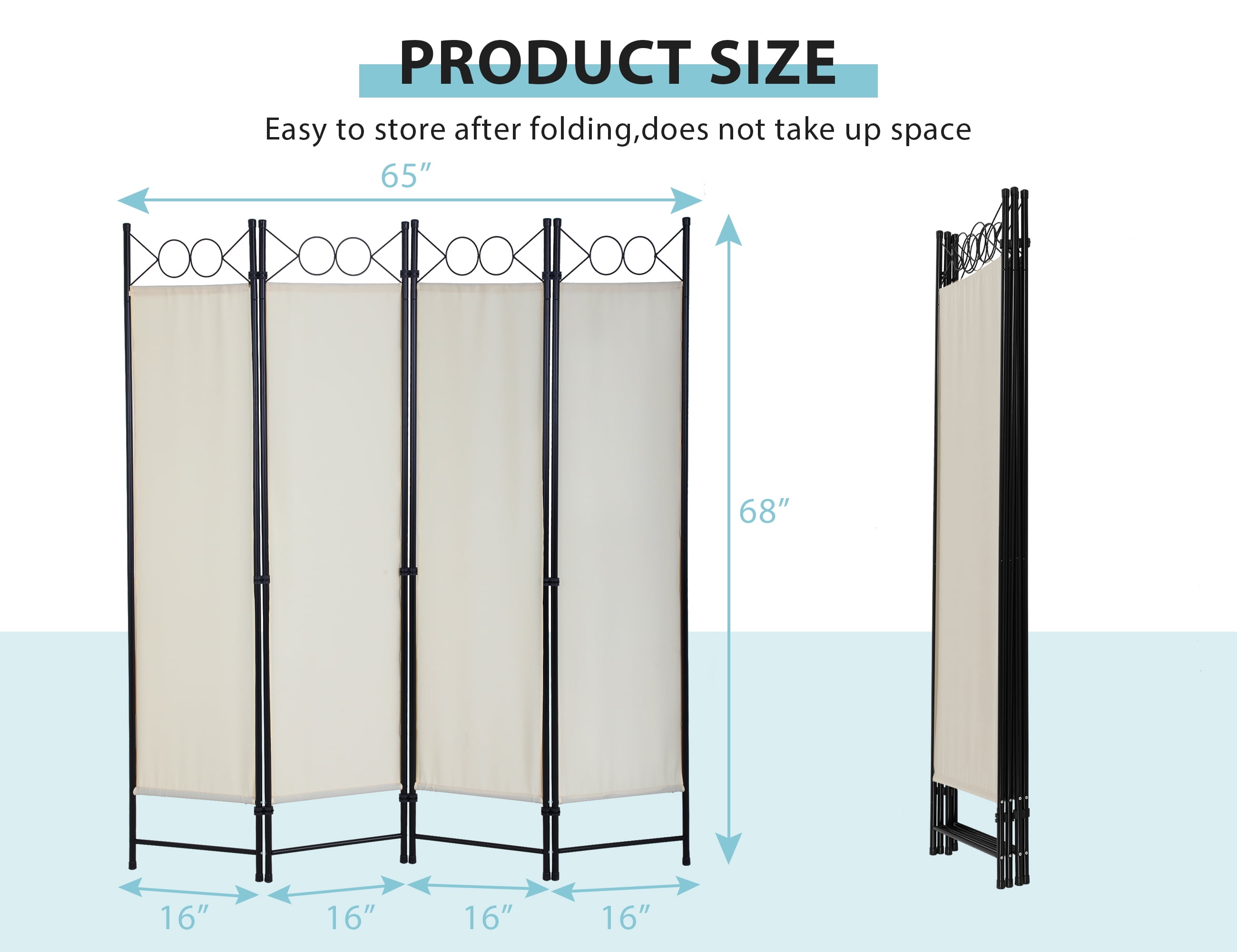 YRLLENSDAN Partition Room Dividers with 4 Panels, Steel Frame Folding Privacy Screen for Room 5.6Ft Portable Room Divider Screen Freestanding Fabric Room Divider