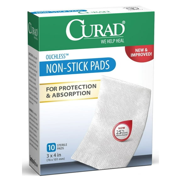 Curad - Ouchless Non-Stick Pads, 4" x 3"