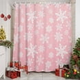 thumbnail image 2 of Shower Curtain 60"W x 72"L Winter Christmas Snowflakes Pink Texture Fabric Shower Curtains Set with Hooks Water Repellent Bathroom Curtains Machine Washable Bathroom Accessories, 2 of 9